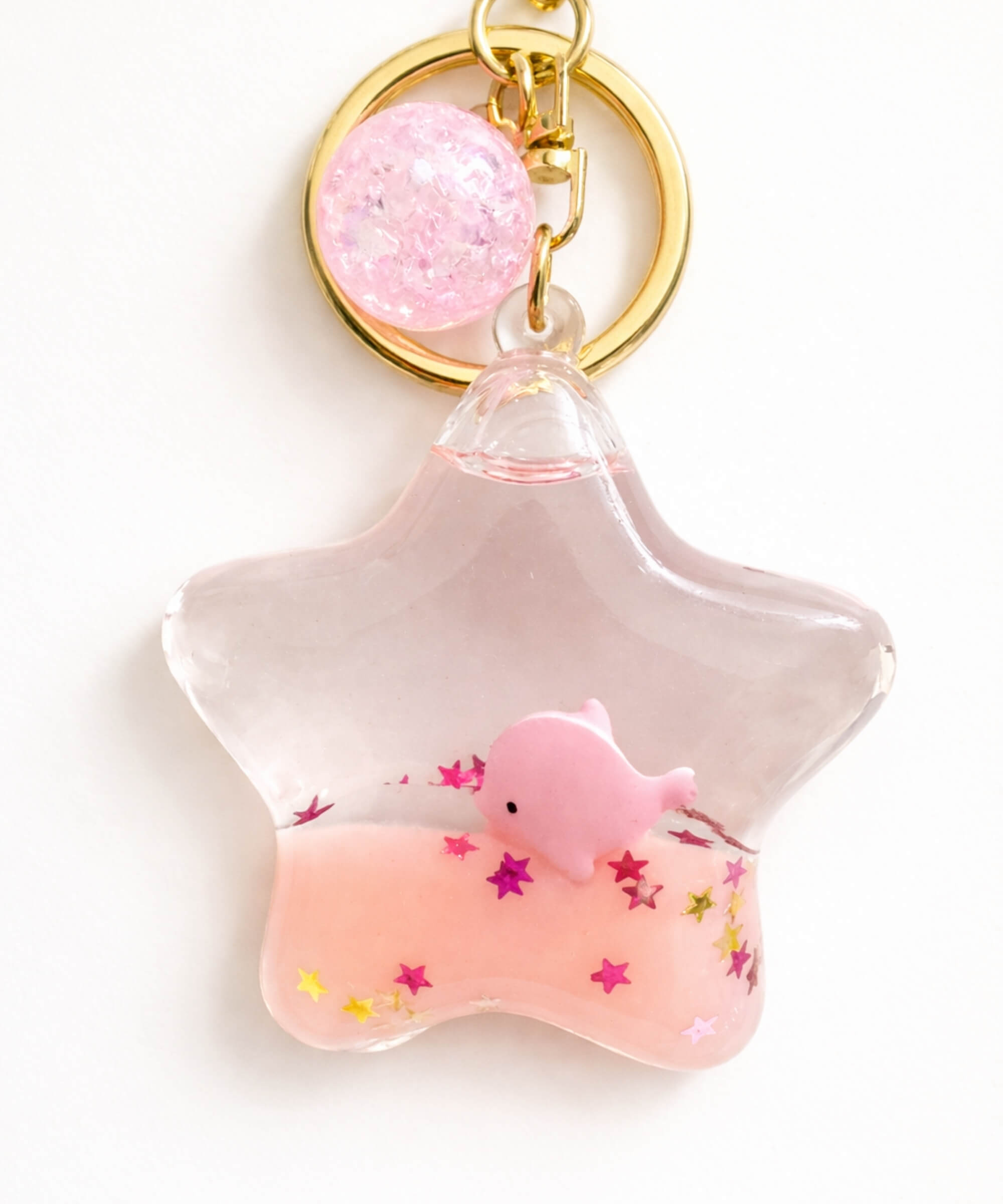 Whale star liquid glitter keychain pink floating animal charm